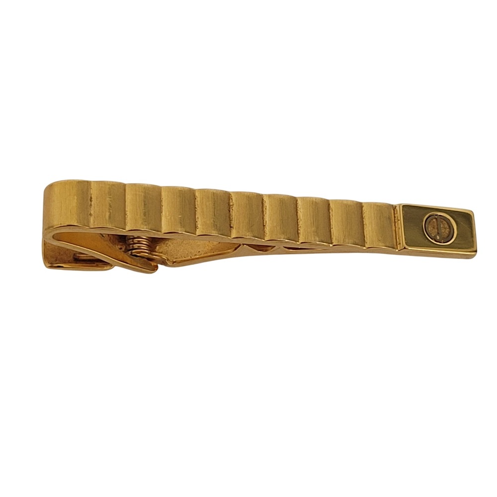 Alfred Dunhill Gold Tone Ridged Texture Logo Tie Clip Bar Mens Accessory
